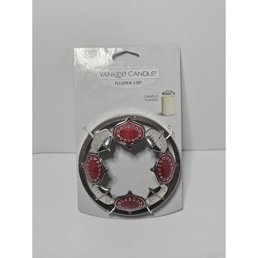 Yankee Candle Scandinavian Ornaments Illuma-Lid Jar Candle Topper Red Silver NEW